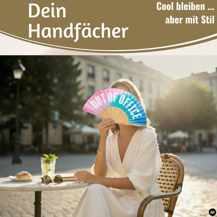 KI-generiertes Bild,Handfächer Holz Stoff Fächer "Cool Vibes Only" Schwarz faltbar Faltfächer