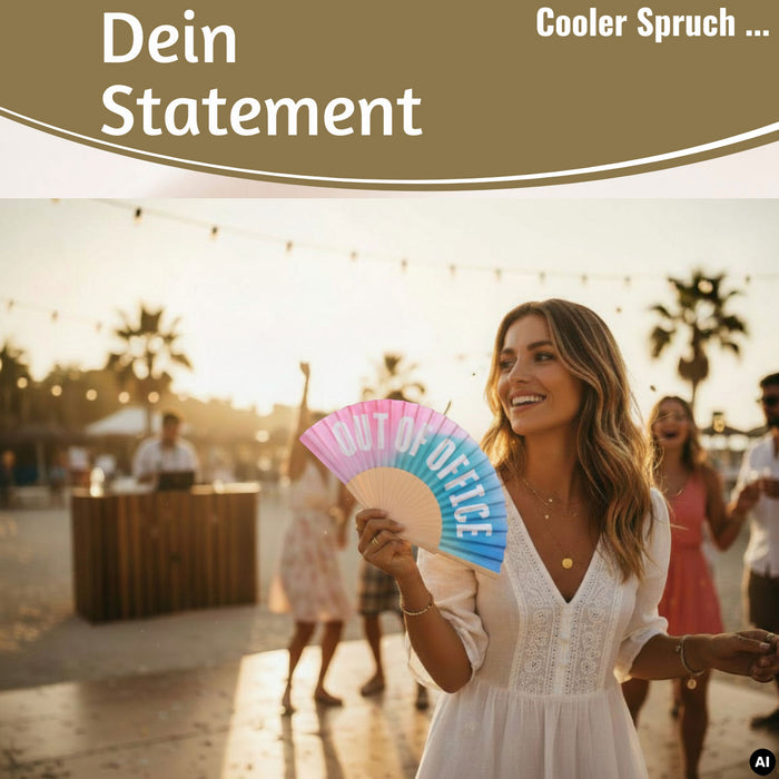 KI-generiertes Bild,Handfächer Holz Stoff Fächer "Cool Vibes Only" Schwarz faltbar Faltfächer