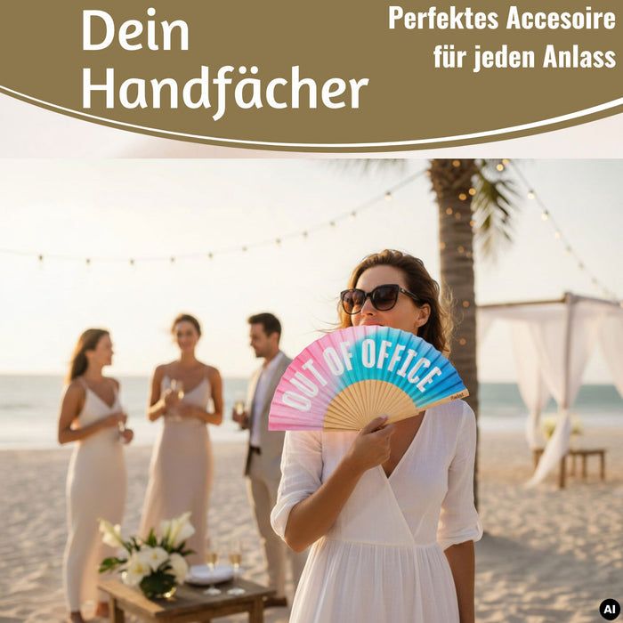 KI-generiertes Bild,Handfächer Holz Stoff Fächer "Cool Vibes Only" Schwarz faltbar Faltfächer