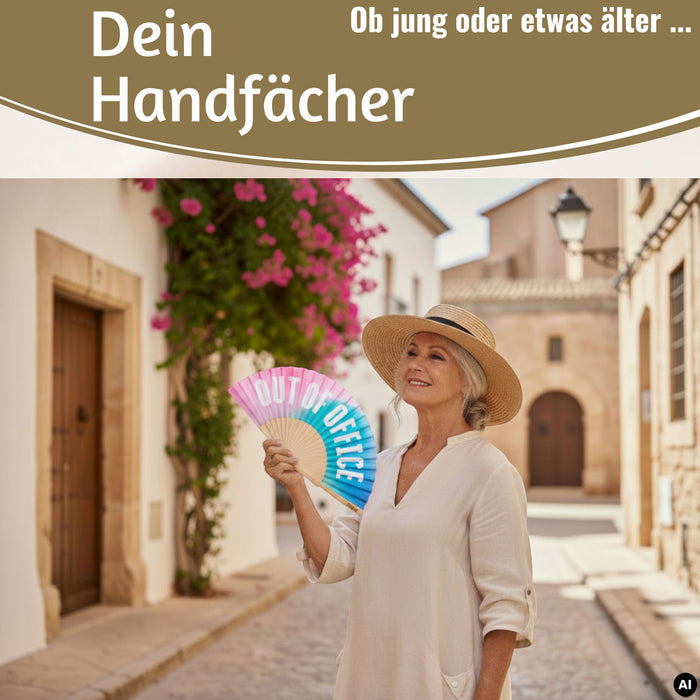 KI-generiertes Bild,Handfächer Holz Stoff Fächer "Cool Vibes Only" Schwarz faltbar Faltfächer
