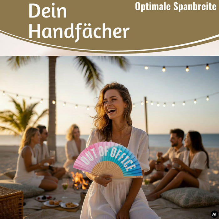 KI-generiertes Bild,Handfächer Holz Stoff Fächer "Cool Vibes Only" Schwarz faltbar Faltfächer