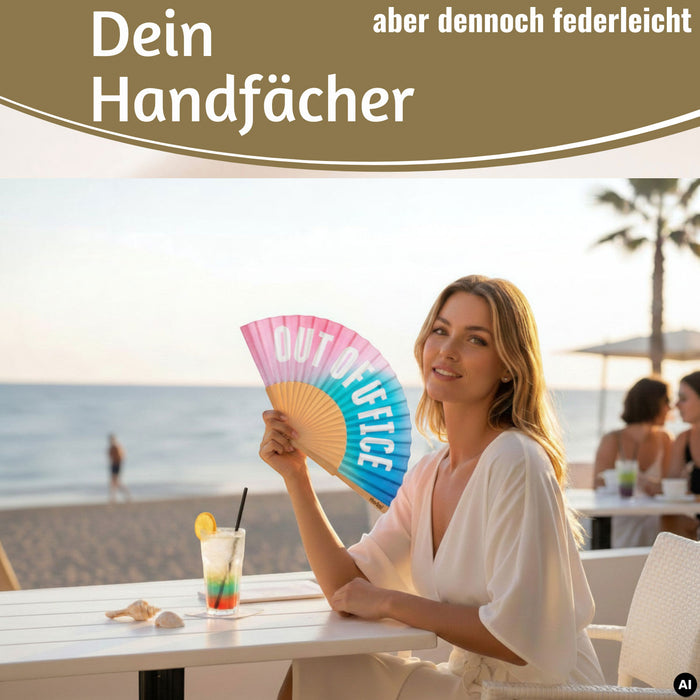 KI-generiertes Bild,Handfächer Holz Stoff Fächer "Cool Vibes Only" Schwarz faltbar Faltfächer