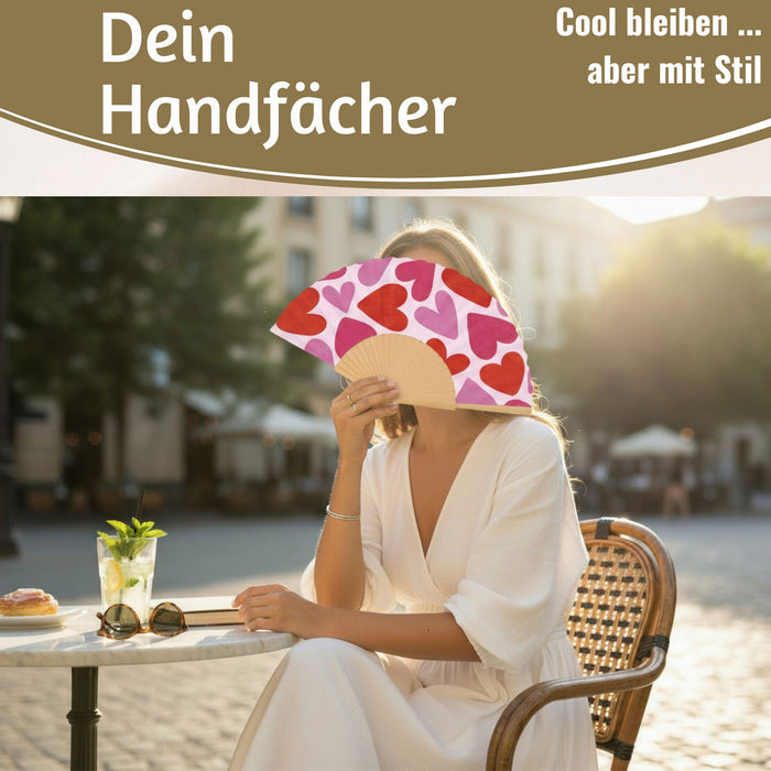 KI-generiertes Bild,Handfächer Holz Stoff Fächer "Herzen" Rot Pink faltbar Faltfächer