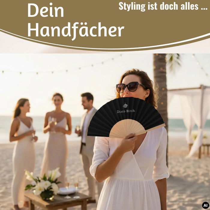 KI-generiertes Bild,Handfächer Holz Stoff Fächer "Karma Baby" Gelb Lila faltbar Faltfächer