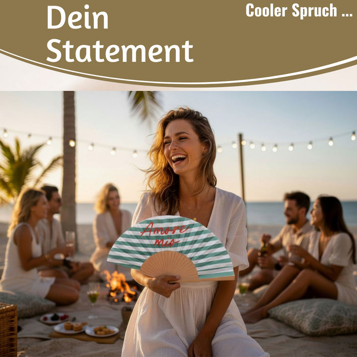 KI-generiertes Bild,Handfächer Holz Stoff Fächer "Amore Mio" Grün Weiß Rot faltbar Faltfächer