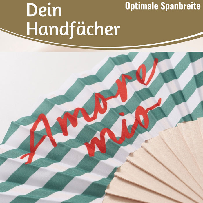 KI-generiertes Bild,Handfächer Holz Stoff Fächer "Amore Mio" Grün Weiß Rot faltbar Faltfächer