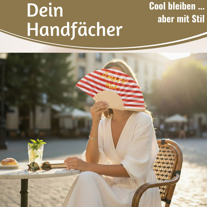 KI-generiertes Bild,Handfächer Holz Stoff Fächer "Amore Mio" Rot Weiß Gelb faltbar Faltfächer