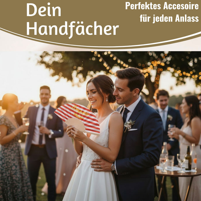 KI-generiertes Bild,Handfächer Holz Stoff Fächer "Amore Mio" Rot Weiß Gelb faltbar Faltfächer