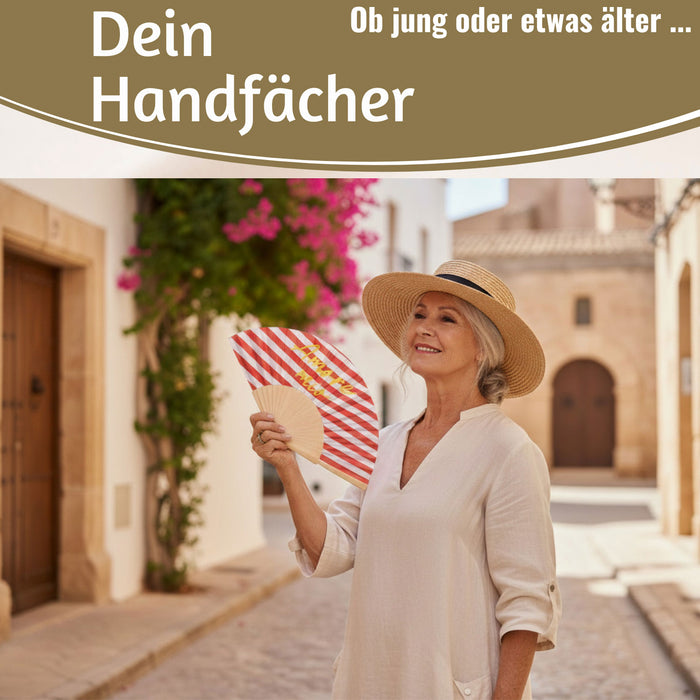 KI-generiertes Bild,Handfächer Holz Stoff Fächer "Amore Mio" Rot Weiß Gelb faltbar Faltfächer