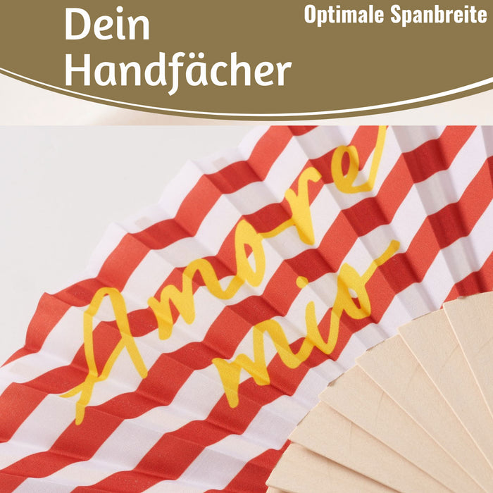 KI-generiertes Bild,Handfächer Holz Stoff Fächer "Amore Mio" Rot Weiß Gelb faltbar Faltfächer