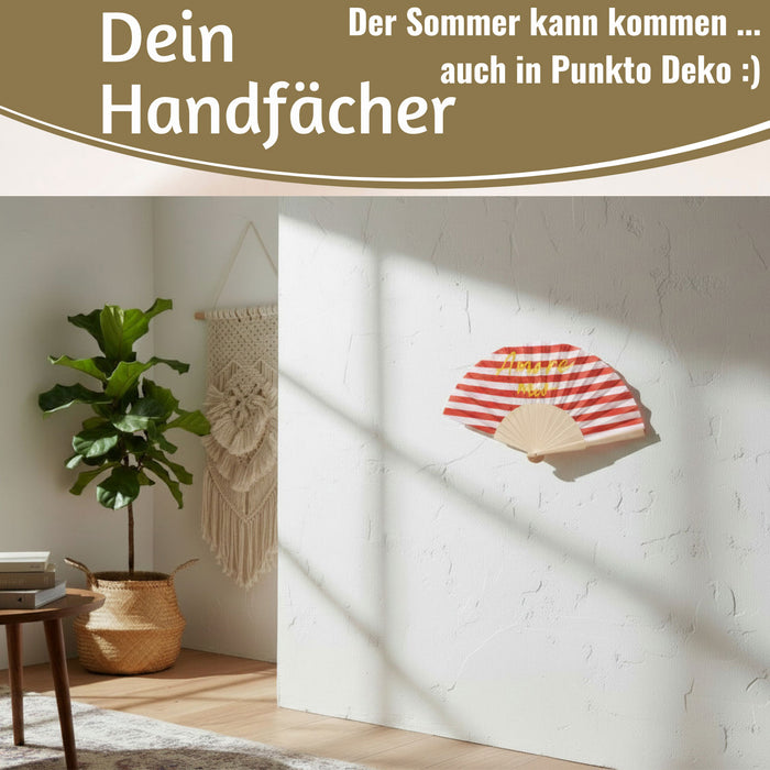 KI-generiertes Bild,Handfächer Holz Stoff Fächer "Amore Mio" Rot Weiß Gelb faltbar Faltfächer