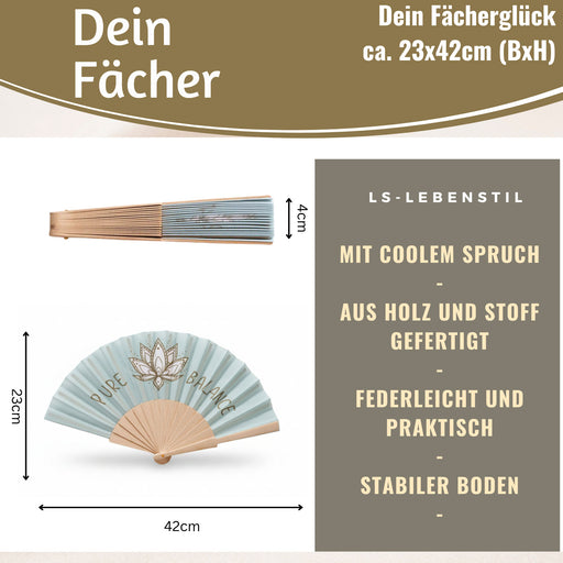 KI-generiertes Bild,Handfächer Holz Stoff Fächer "PURE BALANCE" Bali Blau Grau faltbar Faltfächer