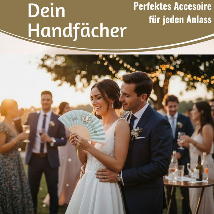 KI-generiertes Bild,Handfächer Holz Stoff Fächer "PURE BALANCE" Bali Blau Grau faltbar Faltfächer