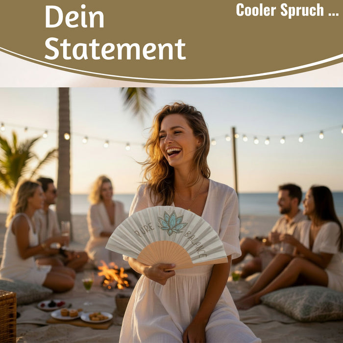 KI-generiertes Bild,Handfächer Holz Stoff Fächer "PURE BALANCE" Bali Grün Grau faltbar Faltfächer