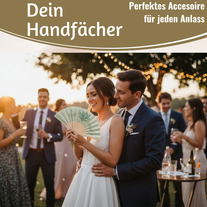 KI-generiertes Bild,Handfächer Holz Stoff Fächer "PURE BALANCE" Bali Grün Grau faltbar Faltfächer