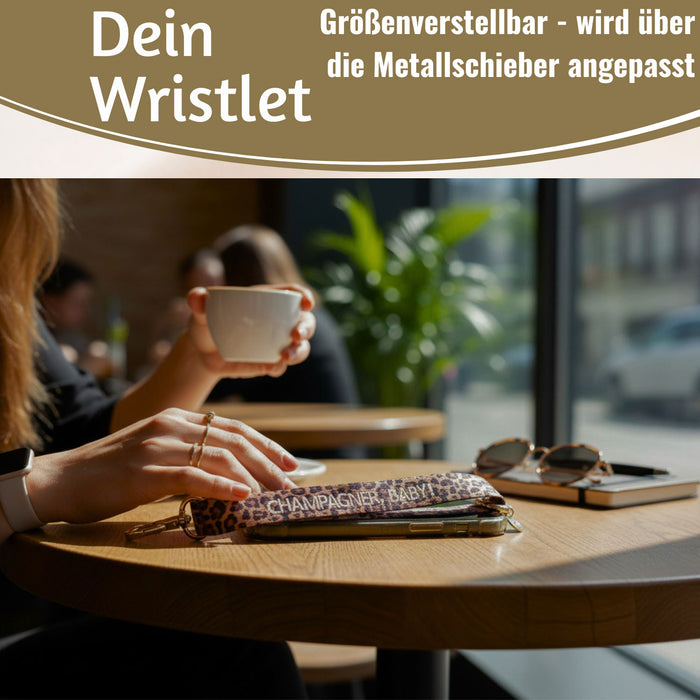 KI-generiertes Bild,Crossbody Handykette Champagner Baby Leo 2 Karabiner zum Umhängen Smartphones