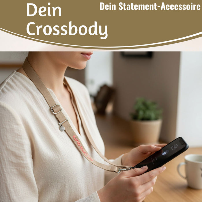 KI-generiertes Bild,Crossbody Handykette Kaffee regelt Taupe Pink 2 Karabiner zum Umhängen Smartphones