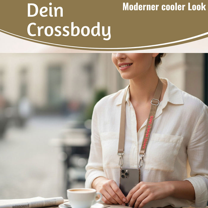KI-generiertes Bild,Crossbody Handykette Kaffee regelt Taupe Pink 2 Karabiner zum Umhängen Smartphones