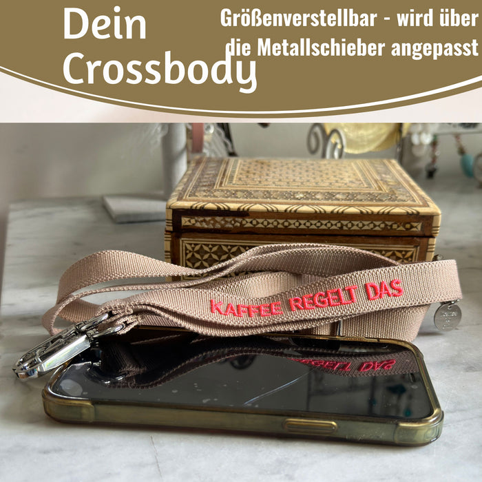 KI-generiertes Bild,Crossbody Handykette Kaffee regelt Taupe Pink 2 Karabiner zum Umhängen Smartphones