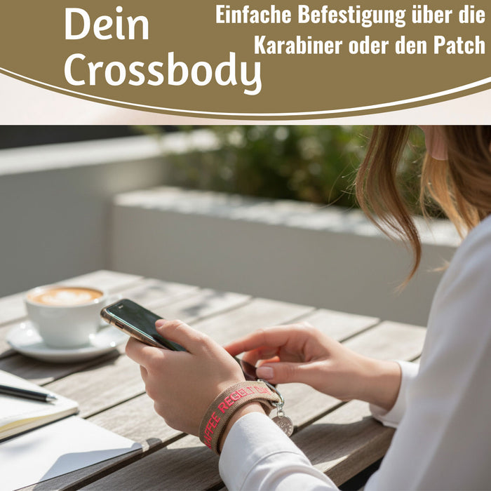 KI-generiertes Bild,Crossbody Handykette Kaffee regelt Taupe Pink 2 Karabiner zum Umhängen Smartphones