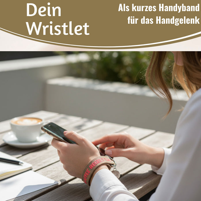 KI-generiertes Bild,Crossbody Handykette Kaffee regelt Taupe Pink 2 Karabiner zum Umhängen Smartphones