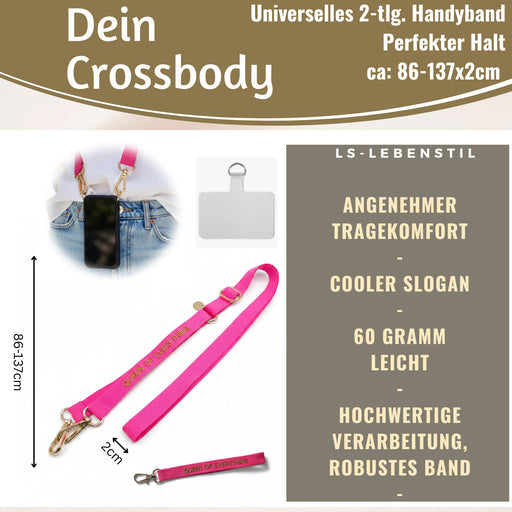 KI-generiertes Bild,Crossbody Handykette Queen Pink Gold 2 Karabiner zum Umhängen Smartphones