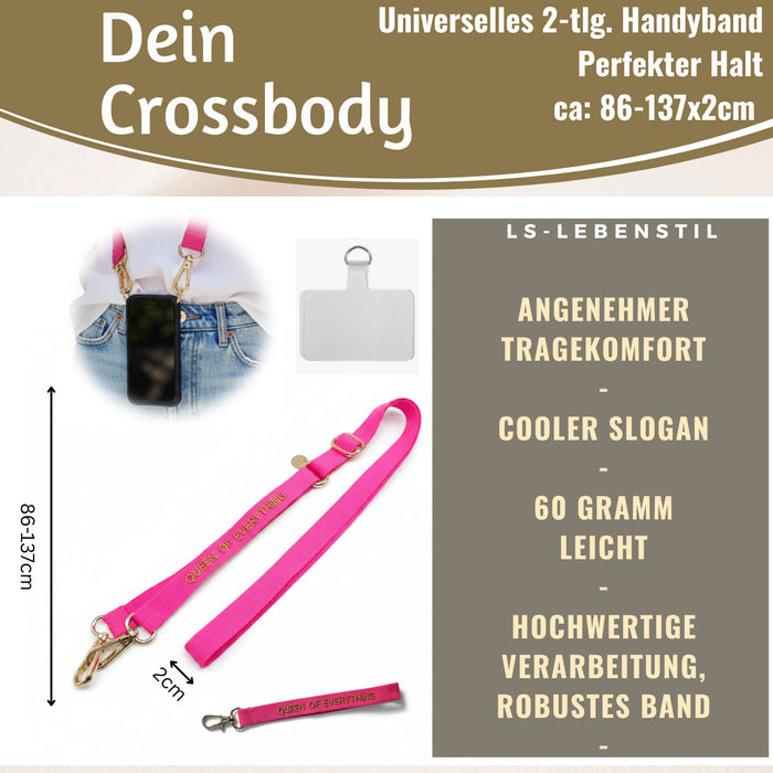 KI-generiertes Bild,Crossbody Handykette Queen Pink Gold 2 Karabiner zum Umhängen Smartphones