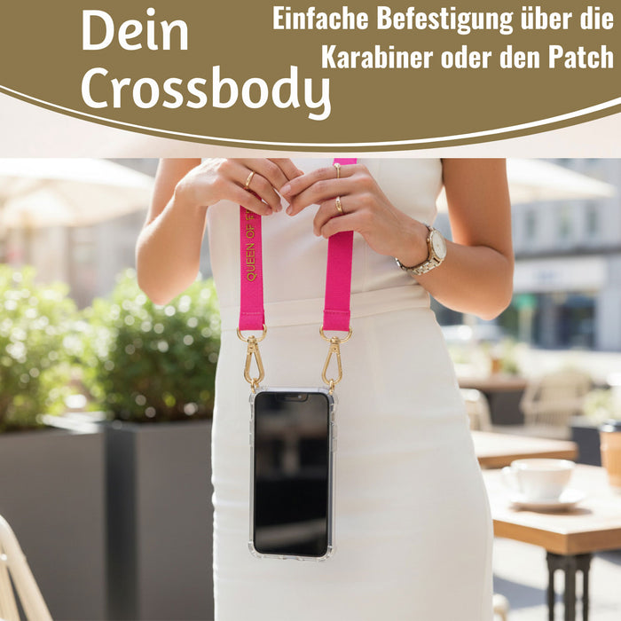 KI-generiertes Bild,Crossbody Handykette Queen Pink Gold 2 Karabiner zum Umhängen Smartphones