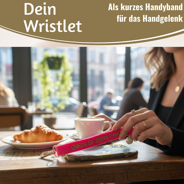 KI-generiertes Bild,Crossbody Handykette Queen Pink Gold 2 Karabiner zum Umhängen Smartphones