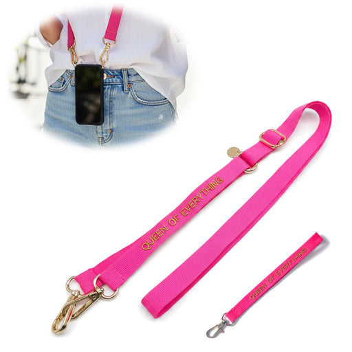 KI-generiertes Bild Crossbody Handykette Queen Pink Gold 2 Karabiner zum Umhängen Smartphones