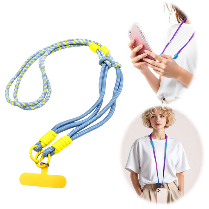 KI-generiertes Bild Crossbody Handykette Palma Sky Blau Gelb mit Universalpad zum Umhängen Smartphones