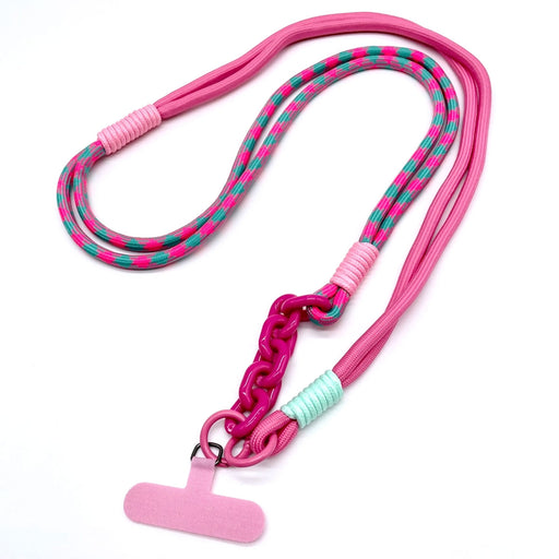 KI-generiertes Bild,Crossbody Handykette Ibiza Pink Türkis Rosa mit Universalpad zum Umhängen Smartphones