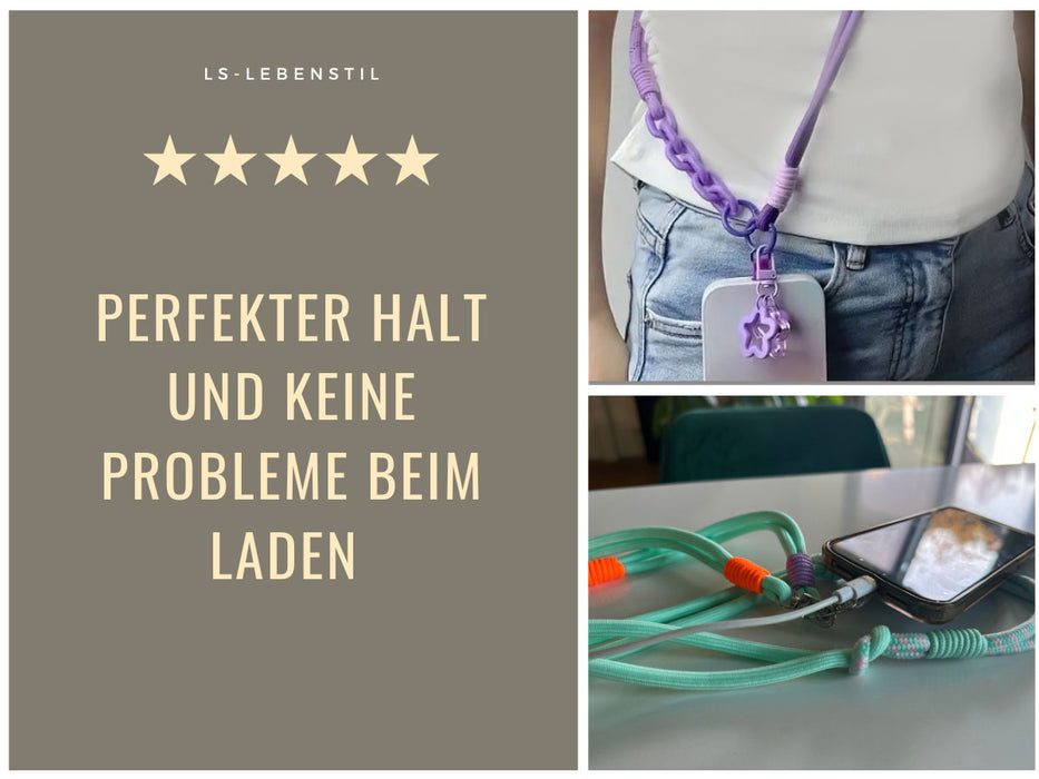 KI-generiertes Bild,Crossbody Handykette Palma Rose Lila mit Universalpad zum Umhängen Smartphones