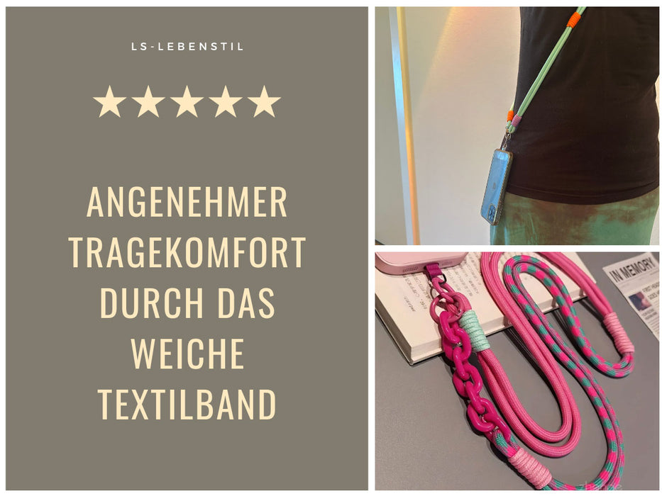 KI-generiertes Bild,Crossbody Handykette Palma Schwarz Weiß mit Universalpad zum Umhängen von Smartphones