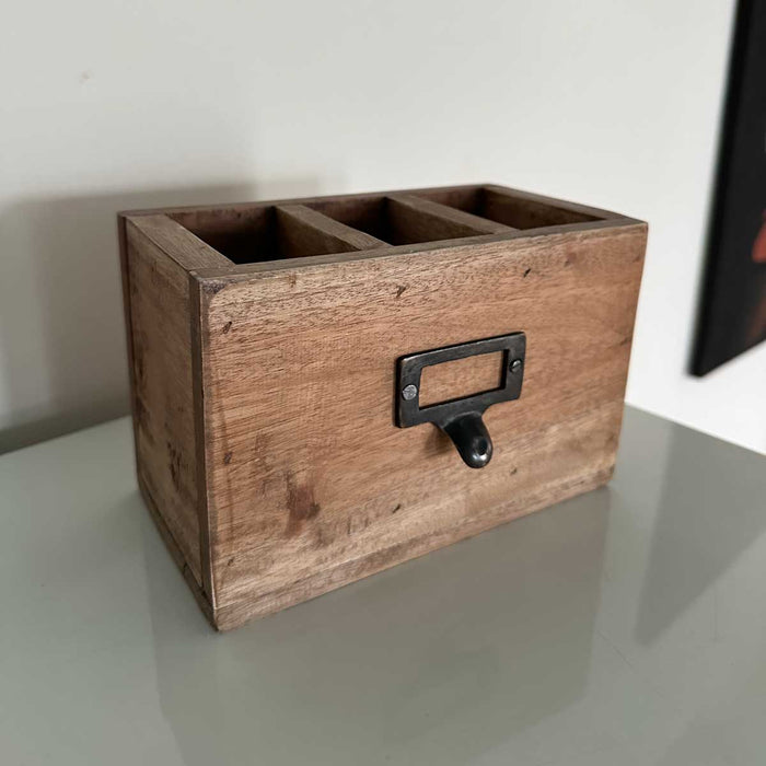 KI-generiertes Bild,Holz Apotheker Schublade 18cm Napoli Braun 3 Fächer Cutlery Stiftebox Besteckkorb