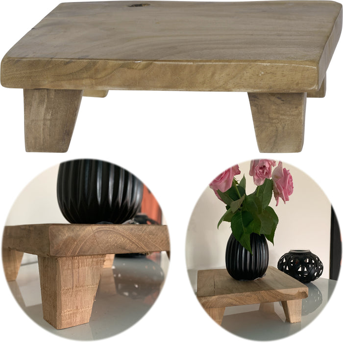 KI-generiertes Bild Pflanzenhocker Teak Holz 20x7cm Eckig Mini Tisch Deko Tablett Blumenständer