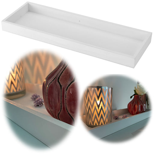 KI-generiertes Bild Holz Deko-Tablett Weiß 40x14cm Kerzen-Schale Teelichthalter Holztablett