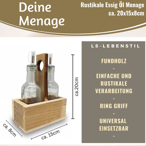 KI-generiertes Bild,Holz Menage Essig- und Ölspender Set 2x Ölflasche Ausgießer Olivenöl Vinaigrette