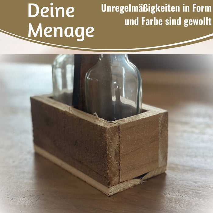 KI-generiertes Bild,Holz Menage Essig- und Ölspender Set 2x Ölflasche Ausgießer Olivenöl Vinaigrette