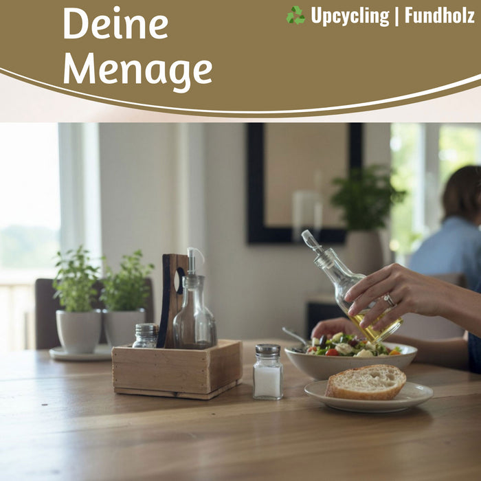 Holz Menage Essig- und Ölspender Set Salz- Pfefferstreuer 2x Ölflasche Ausgießer
