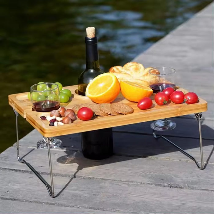 KI-generiertes Bild,Holz Picknicktisch 38x28cm klappbar kleiner Weintisch Outdoor Garten Camping