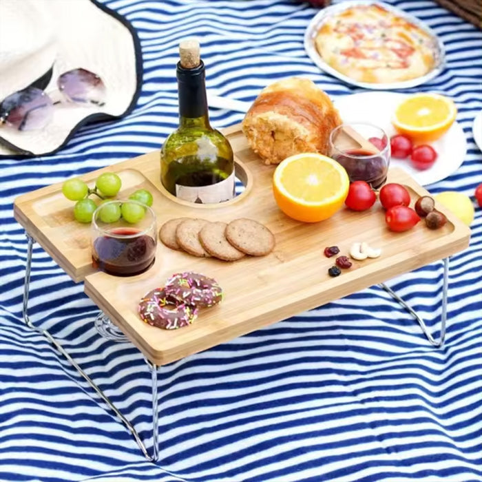 KI-generiertes Bild,Holz Picknicktisch 38x28cm klappbar kleiner Weintisch Outdoor Garten Camping
