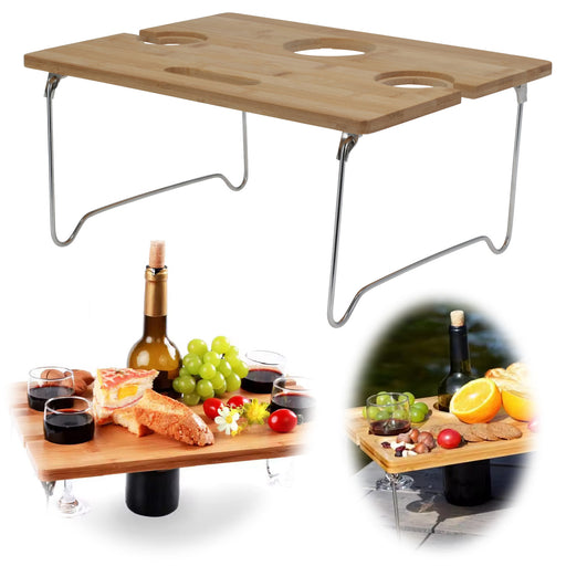 KI-generiertes Bild Holz Picknicktisch 38x28cm klappbar kleiner Weintisch Outdoor Garten Camping