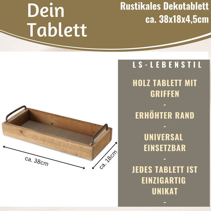 KI-generiertes Bild,Vintage Holz Serviertablett 38x18cm mit Griff Holztablett Küchentablett Deko Tablett