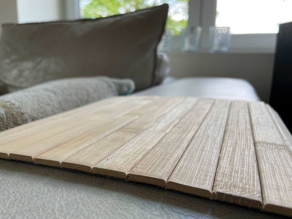 KI-generiertes Bild,Holz Sofatablett Natur Braun 44x24cm flexibles Couchtablett Armlehnen Ablage