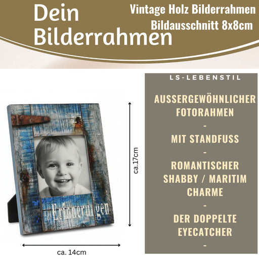 KI-generiertes Bild,Vintage Holz Bilderrahmen 17x14cm Maritim Erinnerungen Blau Aufsteller Fotorahmen