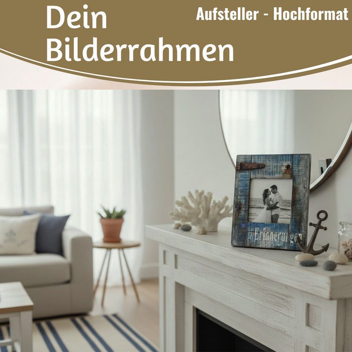 KI-generiertes Bild,Vintage Holz Bilderrahmen 17x14cm Maritim Erinnerungen Blau Aufsteller Fotorahmen