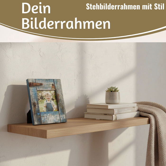 KI-generiertes Bild,Vintage Holz Bilderrahmen 17x14cm Maritim Erinnerungen Blau Aufsteller Fotorahmen