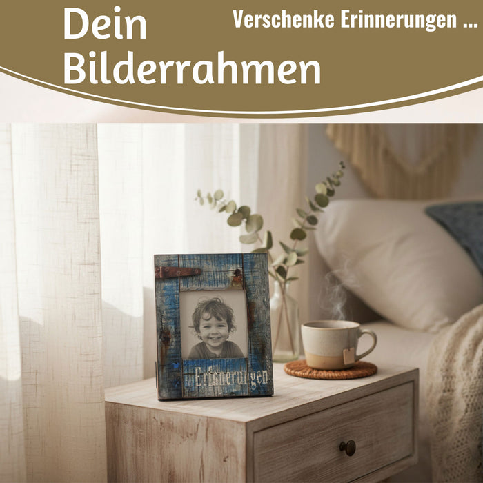 KI-generiertes Bild,Vintage Holz Bilderrahmen 17x14cm Maritim Erinnerungen Blau Aufsteller Fotorahmen