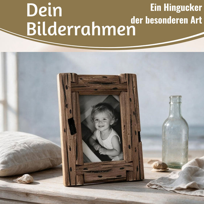 KI-generiertes Bild,Vintage Holz Bilderrahmen 10x15cm Dehli Aufsteller Fotorahmen